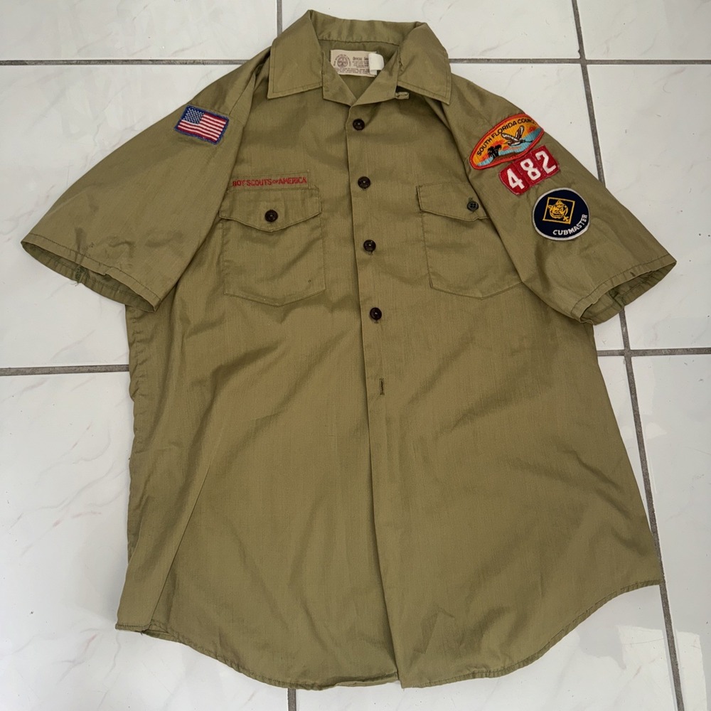 Vintage 60's Boy Scouts BSA Loop Collar Shirt Short Sleeve USA Mens XL 23x31